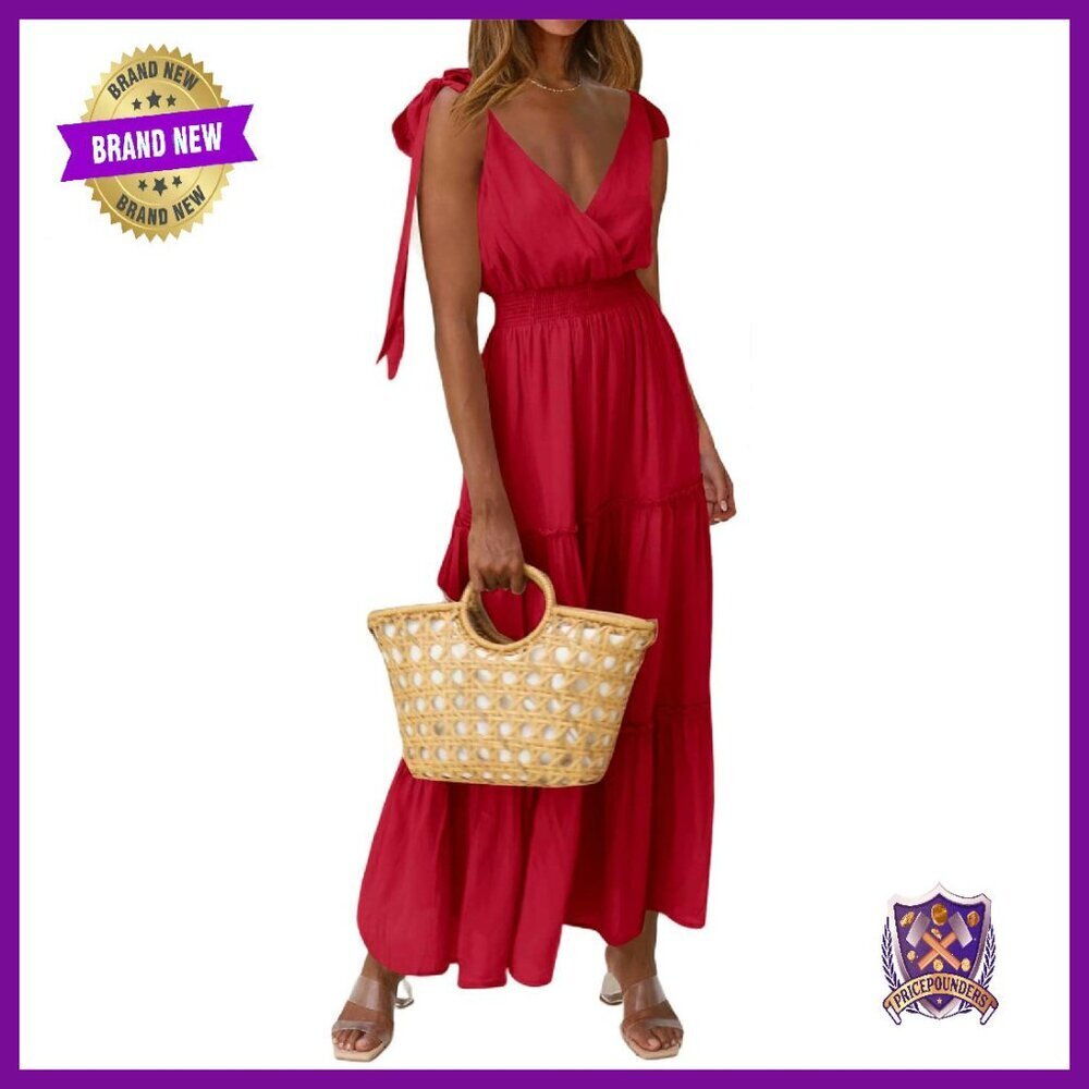 Sleeveless Maxi Dress Smocked Waist Tiered Flowy Summer Beach